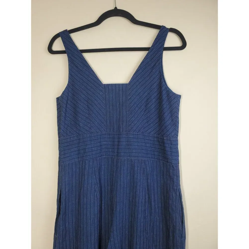 Banana Republic Womens 2 Jumpsuit Wide-Leg Crop Linen Pockets Indigo‎ Striped